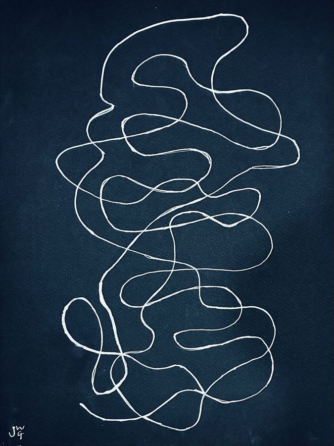 Compulsive by Jenny W. Green: A single continuous white line looping across a navy background