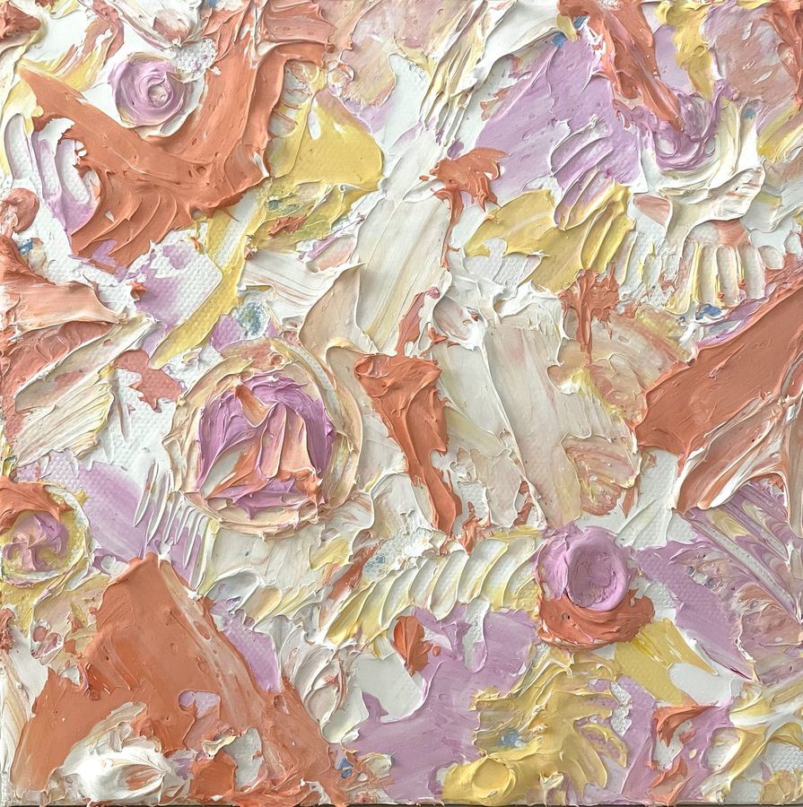 Hula Hoops by Jenny W. Green: Abstract in thick swirls of peach, lavender, yellow and white paint